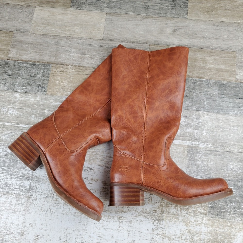 Frye & Co Miranda 14 Womens Boots Sz 9 Caramel Saddle Round Toe Slip On